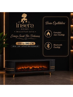 İnsera Insera Home Lüks Elektrikli 3D Alev Efektli Bluetooth Bağlantılı Antrasit Masaüstü ŞÖMINE(150CM)