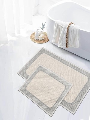 My Evilla Naturel Pamuklu Kilim Yıkanabilir Banyo Paspası Seti 2'li Klozet Takımı 60X100-50X60CM