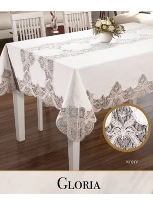 Elitse Gloria Model Keten Dantelli 160X260 cm Krem Dekoratif Yemek Masası Örtüsü Tasarım