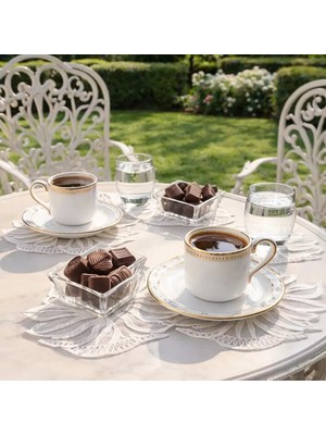 Elitse 6'lı Dantel Kahve Sunumluğu 15X15 cm Asorti Desenli Çeyizlik Kahve Seti