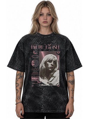 Sevbano Billie Eilish Şarkıcı Baskılı Unisex Oversize Vintage Retro Yıkamalı Tişört