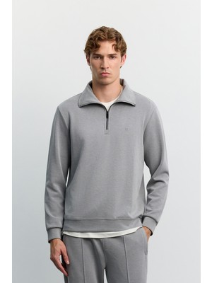 AVVA Erkek Gri Dik Yaka Fermuarlı Modal Karışımlı Soft Touch Regular Fit Sweatshirt A62Y1271