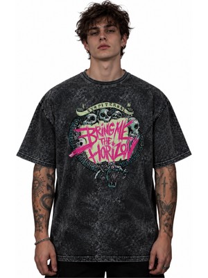 Sevbano Bring Me The Horizon Rock Metal Müzik Grubu Baskılı Unisex Oversize Vintage Yıkamalı Tişört