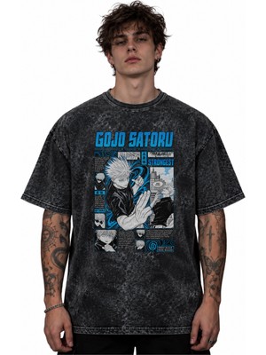 Sevbano Gojo Satoru Jujutsu Kaisen Anime Baskılı Unisex Oversize Vintage Retro Yıkamalı Tişört