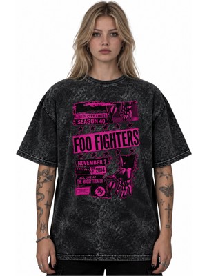 Sevbano Foo Fighters Rock Metal Müzik Grubu Baskılı Unisex Oversize Vintage Retro Yıkamalı Tişört
