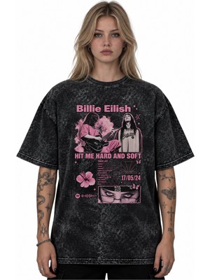 Sevbano Billie Eilish Şarkıcı Baskılı Unisex Oversize Vintage Retro Yıkamalı Tişört