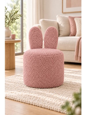 Mefaks Tekstil Tavşan Kulaklı Dekoratif Puf Bukle Kumaş Pembe