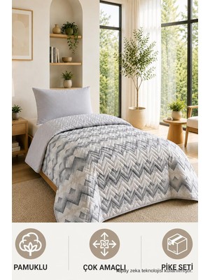 Ayrex Tek Kişilik Pike Çift Taraflı Kapitone Pike ve Yatak Örtüsü Takımı – 160X230 cm Dese