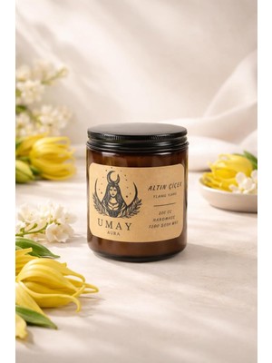 Ayrex Ylang Ylang Kokulu Mum -%100 Doğal Soya Wax Amber Kavanoz Aromaterapi Mum - 210 cc