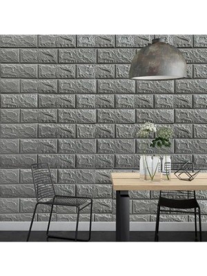 Ayrex 50X54 cm 0,27 M² Gri Silinebilir Kendinden Yapışkanlı Duvar Kağıdı Esnek Panel 3D Tuğl