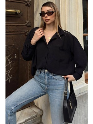 Swist Siyah One A Pile Tek Cepli Oversize Kadın Gömlek