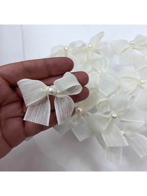 Light of Love Inci Detaylı Krem Keten Kurdele Hazır Fiyonk - 25 Adet
