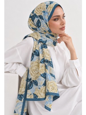 Revam Collection Gül Desen Pamuk Soft Şal Mavi