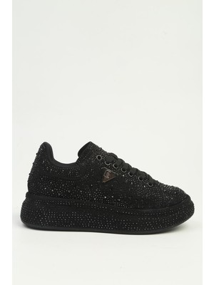 Benetton Pierre Cardin Kadın Siyah Taşlı Kalın Platform Taban Sneaker Spor Ayakkabı PC-56196