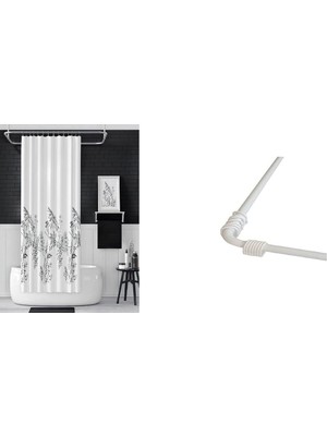 Ayrex Banyo Perdesi 3389 1X180X200, Perde Borusu Askı Aparatı Köşe Boru Beyaz Hediyeli, Duş Per
