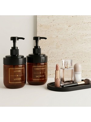 LE Paris 2’li Füme Cam Sıvı Sabunluk Seti | El ve Bulaşık Sabunu | Standlı Banyo Düzenleyici | 425 ml x 2