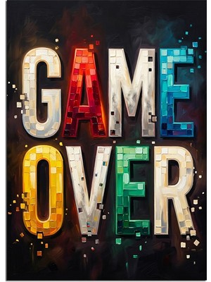 Tablomega Game Over Renkli Pixel Poster Dekoratif Kanvas - Mdf Ahşap Tablo