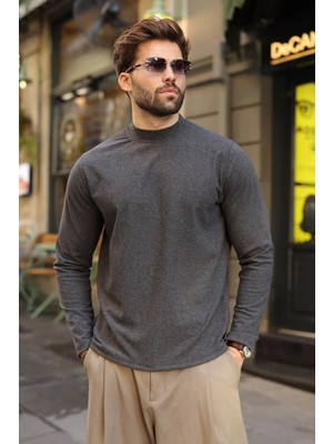 Madmext Antrasit Yarım Balıkçı Yaka Slim Fit Erkek Sweatshirt E7202