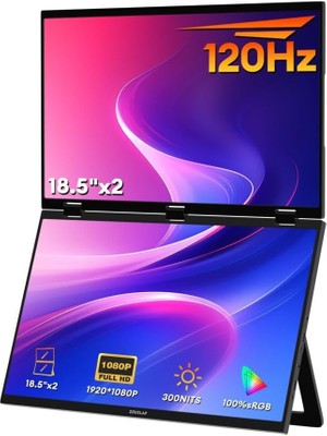 Z18W 2X18.5 Çift Ekran 1920 * 1080@120Hz Full Hd IPS Panel Type-C 100% Srgb 300CD/M² Taşınabilir