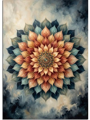 Tablomega Mandala Çiçeği Büyük Renkli Desen Dekoratif Kanvas - Mdf Ahşap Tablo