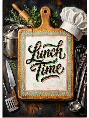 Tablomega Lunch Time Yazılı Kesme Tahtası Mutfak Dekoratif Kanvas - Mdf Ahşap Tablo
