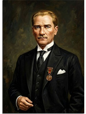 Tablomega Takım Elbiseli Atatürk Portresi Dekoratif Kanvas - Mdf Ahşap Tablo
