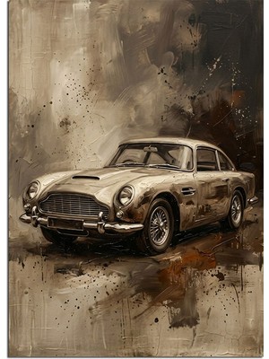 Tablomega Dumanlı Klasik Aston Martin Arabası Dekoratif Kanvas - Mdf Ahşap Tablo