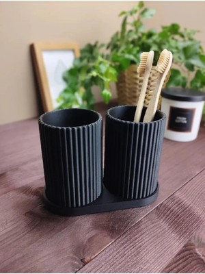 Mikasso Ikili Diş Fırçalık Holder Set – Şık ve Düzenli Banyo Organizatörü Plastik Siyah