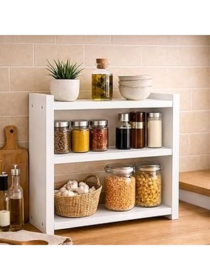 Uravas Store Pıkas Ahşap 3 Raflı Baharatlık, Tezgah Üstü Çok Amaçlı Mutfak Düzenleyici Raf Organizer
