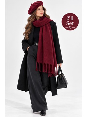 Wearflawless Kadın 2'li Takım Atkı ve Ressam Beresi Seti, Kışlık Hediye, Sevgililer Günü Hediyesi