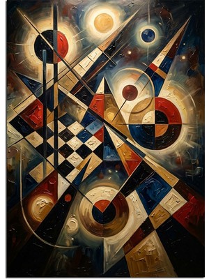 Tablomega Geometrik Renkli Soyut Desen Daireli Dekoratif Kanvas - Mdf Ahşap Tablo