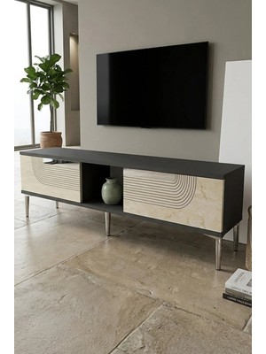 Ceneyra TSA1508ATS Meyra Tv Sehpası Antrasit-Traverten-Sılver 150CM