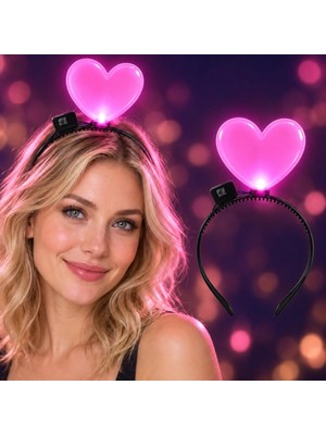 Uravas Store Büyük Mega Kalp Işıklı LED Parti Tacı Pembe Renk