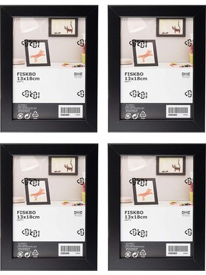 Uravas Store Ikea Fıskbo 4'lü Fotoğraf Çerçevesi Seti, Siyah, 13 x 18 cm