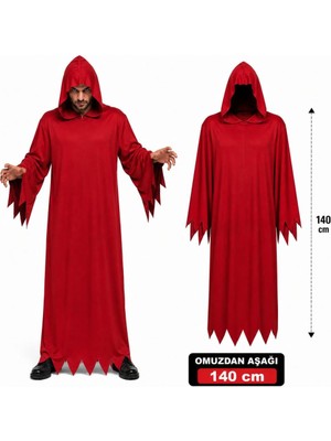 Uravas Store Yetişkin Kırmızı Kapüşonlu Cellat Hayalet Kostümü 140 cm