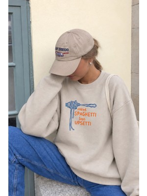 Monila Kadın Premium Kumaş 3 Iplik Şardonlu Spagetti Baskılı Sweatshirt