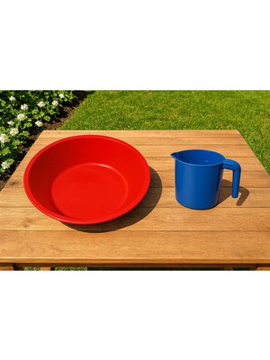 Mikasso Jumbo 75 cm Plastik Çamaşır Leğen + Maşrapa 2'li Set Kurbanlık Salçalık Yumuşak Kalite Plastik Kırmı