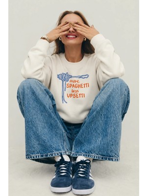 Monila Kadın Premium Kumaş 3 Iplik Şardonlu Spagetti Baskılı Sweatshirt