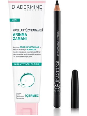 Uravas Store Diadermine Arınma Zamanı Micellar Yüz Yıkama Jeli ve Flormar Waterproof Siyah Eyeliner Seti