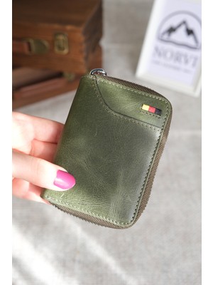 Norvi Leather Fermuarlı Akordiyon Bölmeli Küçük Deri Kartlık 1265