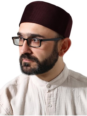 Uravas Store Bordo Petek Kareli Kadife Kalıp Namaz Takkesi Bordo 61