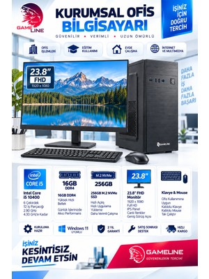 Gameline Ofs-01//ıntel Core I5-10400 16GB Ddr4 256GB Nvme SSD 23.8” Fhd Monitörlü Kurumsal Ofis Masaüstü Bilgisayar Seti