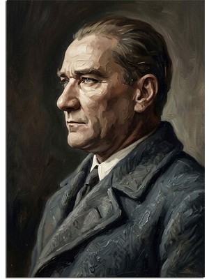 Tablomega Takım Elbiseli Atatürk Yan Profil Dekoratif Kanvas - Mdf Ahşap Tablo