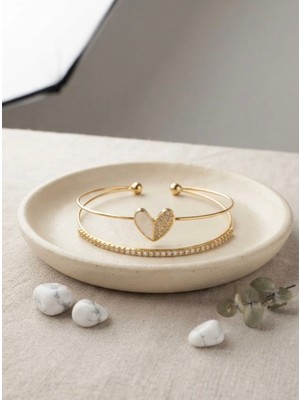 Allsisii  Gold Renk Kalp Model Zirkon Taşlı Kadın Bileklik