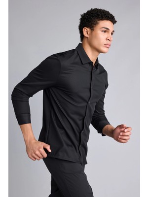 DeFacto Çabuk Kuruyan Slim Fit Klasik Yaka Uzun Kollu Gömlek F8642AX26AU