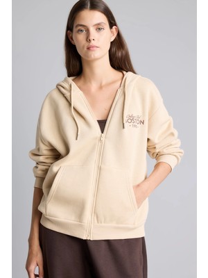 DeFacto Oversize Kapüşonlu Fermuarlı Baskılı Sweatshirt Hırka I0812AX26AU