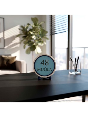 Miaju 48 Muğla Il Kodlu Yuvarlak Stantlı Obje Çalışma Masalarınız Için Modern ve Estetik Hediye Alternatifi 10X10 cm