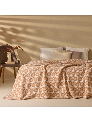 Matmel Soft Helia Pamuklu Çift Kişilik Battaniye - Ekru / Hardal - 200X220 cm