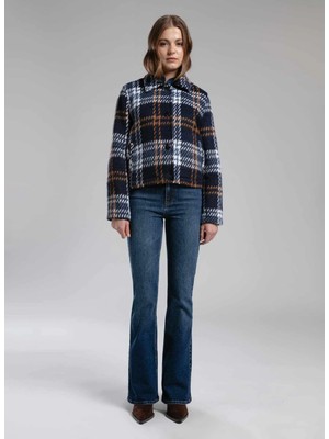 Lee Cooper Lacivert Kadın Crop Ekose Ceket 261 Lcf 231002 Annıe Lacivert