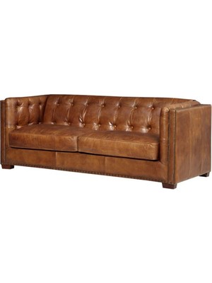 3A Mobilya Vintage Light Brown Leather 3A Tuxedo Kanepe